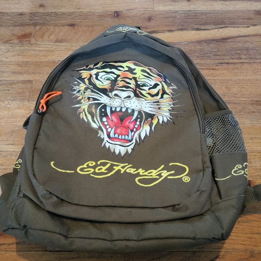 Ed Hardy backpack olive green y2k aesthetic bag